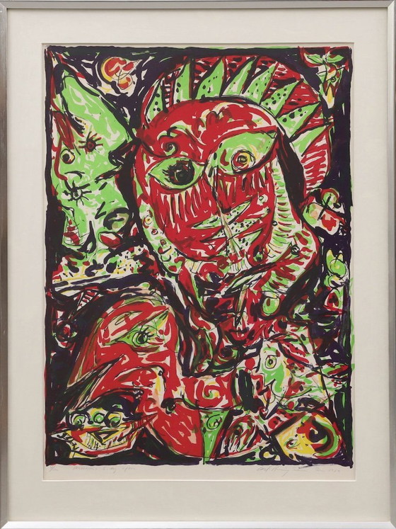 Image 1 of Carl-Henning Pedersen lithografie 1983 'Evening'