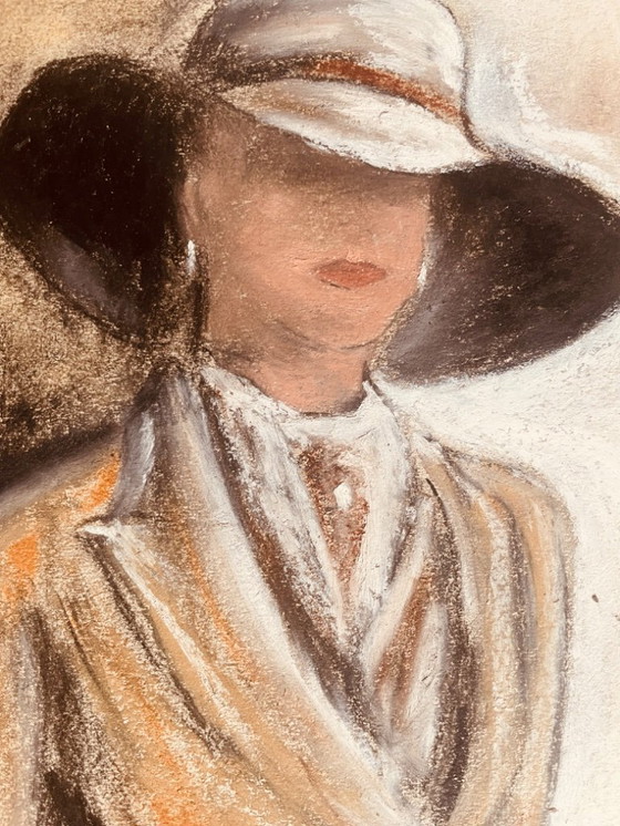 Image 1 of Gesigneerd pastel schilderij, vrouwenportret "elegantie"