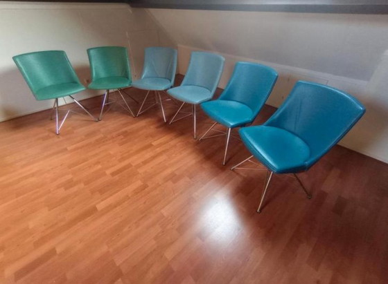 Image 1 of 2 X Blue Leather Chairs Bert Plantagie Rho Spin