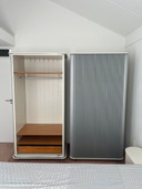 Two Auping AXXA wardrobes, Alpine white, silver-grey door colour, including drawers, shelves and clothes rails