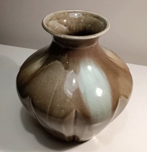 Vaso belga vintage con smalto craquelé – stile Cérabelga, anni '50