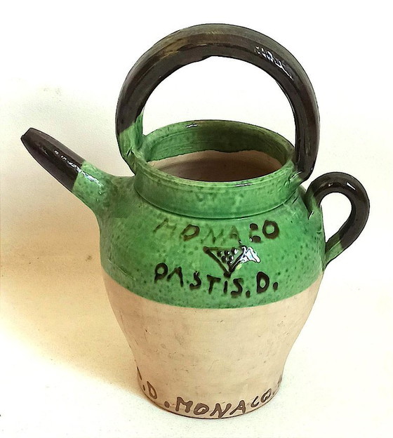 Image 1 of Brocca in terracotta Pastis Monaco degli anni '40. Altezza 26,5 cm.