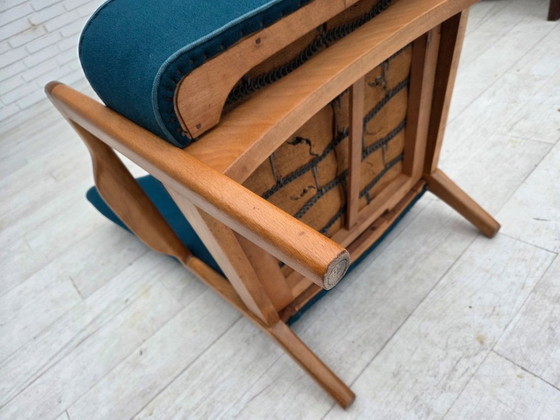 Image 1 of Anni '70, poltrona danese di Fritz Hansen, lana per mobili, legno di faggio laccato.