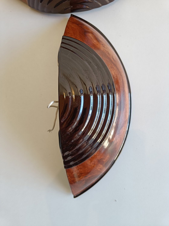 Image 1 of Par de apliques de pared de cerámica Deschuytener con efecto de madera de raíz, Bélgica, década de 1980.