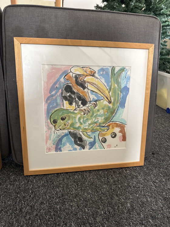 Image 1 of Vierluik van A Vrede ingelijst in blanke houten lijsten 