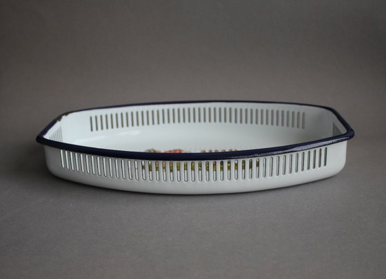 Image 1 of Münder Email Emaille Motiv Hahn und Huhn Brotschale Schale Brotkorb