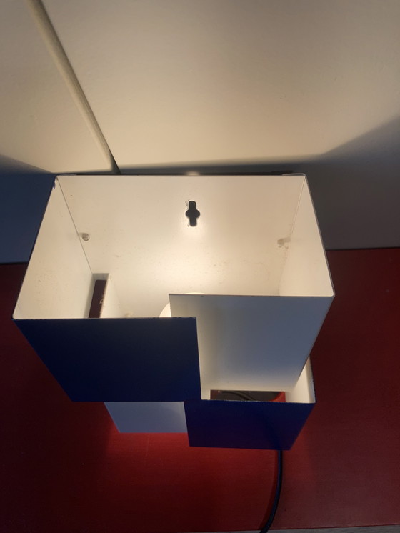 Image 1 of Lampada da parete Anvia – metallo blu anni '60 / interno bianco – Design olandese – vintage