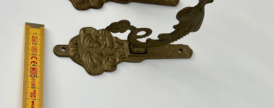 Image 1 of Set of 3 antique wall hooks – brass – Asian/Oriental inspired – circa 1950