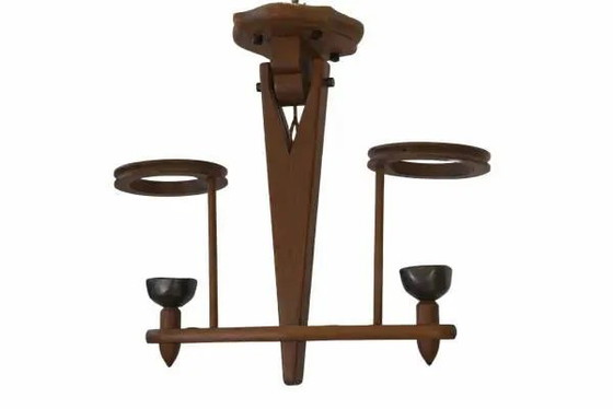 Lampadario in rovere di Guillerme e Chambron e ceramica di Danikowski anni '50 – Guillerme & Chambron, Legno (photo 11 of 11)