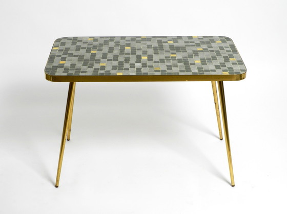 Image 1 of Beautiful Mid-Century Modern Brass Side Table With Mosaic Surface by Münchener Zierspiegel