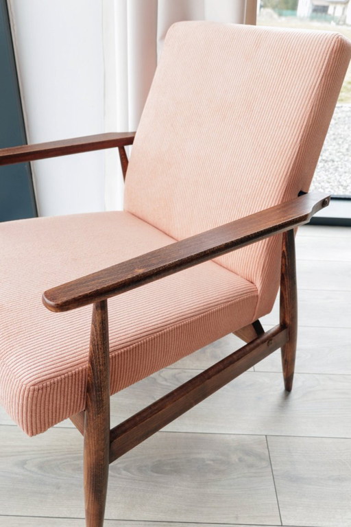 Fauteuil vintage saumon rose velours côtelé mid century modern design 1970