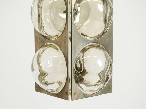 Image 1 of Beautiful 1960s Space Age pendant lamp by Temde, made of glass and nickel-plated metal