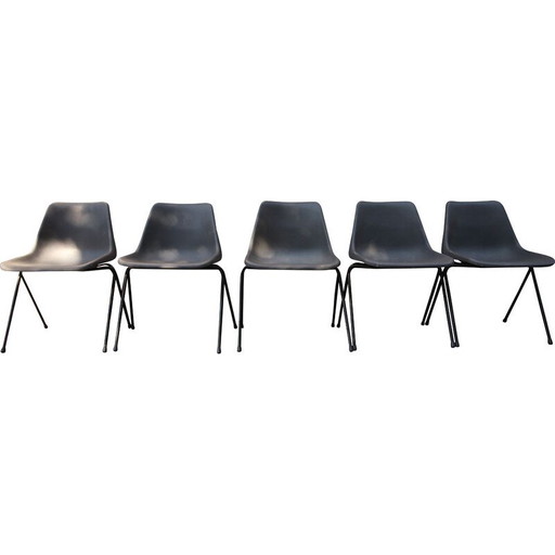 Set van 5 vintage grijze plastic stoelen van Robin Day voor Hille