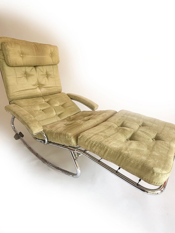 Image 1 of Vintage 1970s recliner with distinctive tubular steel construction