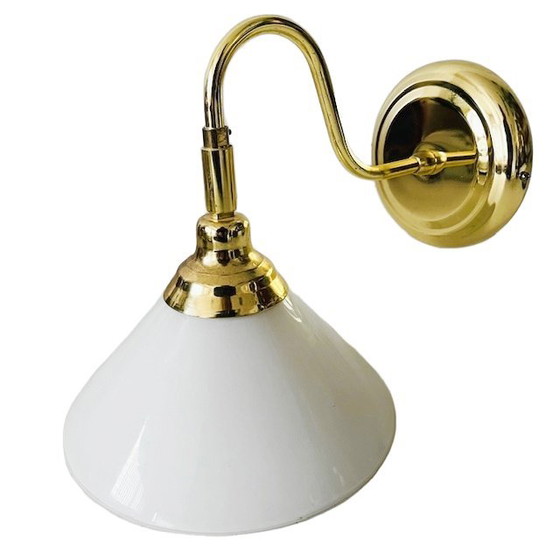 Image 1 of Vintage Ikea wall lamp gold frosted glass 1980s