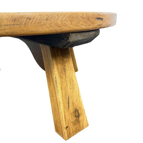 Image 1 of Rustic solid oak coffee table – round brutalist style – vintage European design