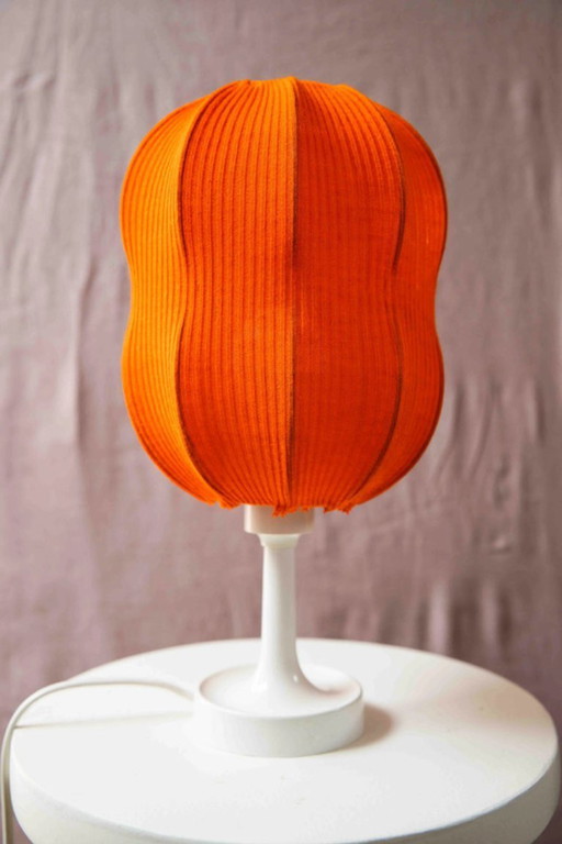 Lampe de table en plastique - abat-jour en tissu coloré - années 70 - midcentury space age