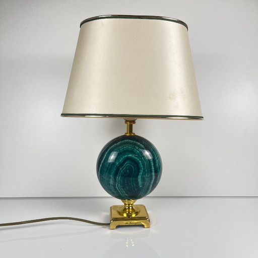 Lampada da tavolo della Maison Le Dauphin in ottone e malachite verde imitazione, 1980