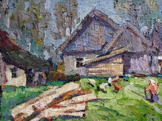 Original Ölgemälde Ländliche Landschaft Dorfleben Im Hof – Gemälde & Zeichnungen, Canvas (photo 6 of 11)