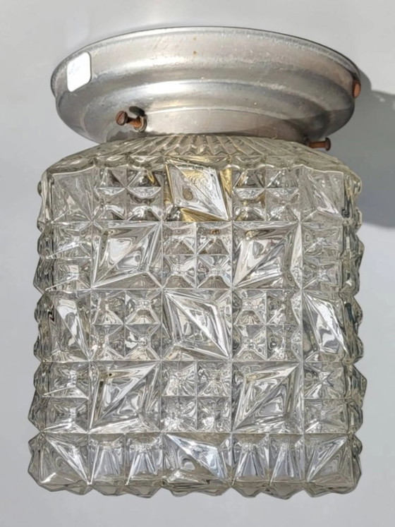 1950s glass ceiling light – Crystal, Chrome, Art Deco (photo 3 of 7)