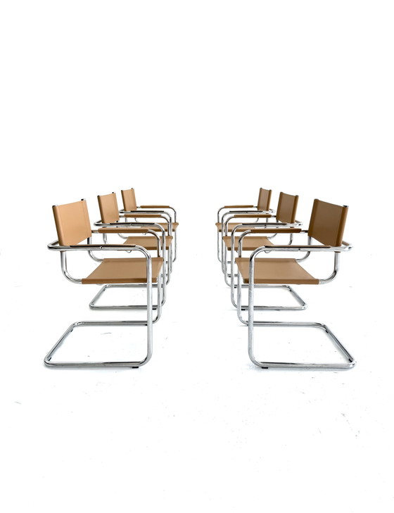 Set van 6 vintage buisframe eetkamerstoelen, Italië ‘80 – Chrome, Plastic (photo 3 of 15)