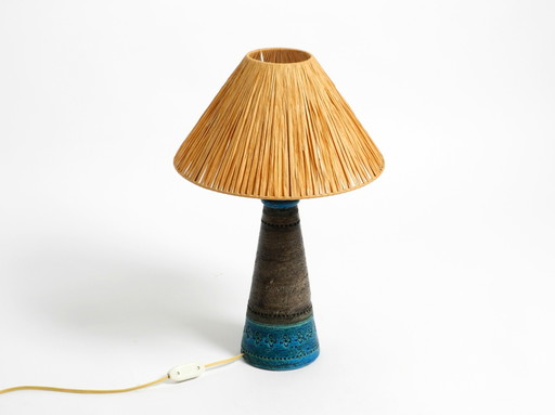 Beautiful 1960s Rimini Blue Ceramic Table Lamp by Aldo Londi for Bitossi, Italy