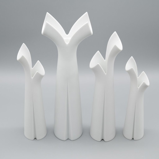 Lino Sabattini Vase Trio + Candleholder Rosenthal Bisque Porcelain Minimalist