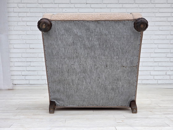 Image 1 of 1950s Danish Art Deco Armchair, Quality Beige Furniture Wool, Oak Wood Legs