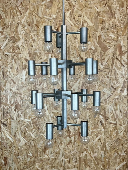 XL 60s 70s Chandelier Pendant Lamp Chrome & Metal Design 60s 70s