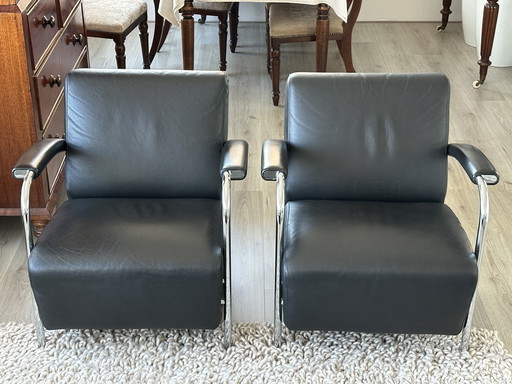2 x Leolux Scylla leather armchair (low)