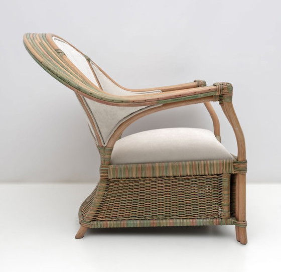 Image 1 of Mid-century Modern Italian Rattan and Wicker Two Armchairs and Sofa, 1970s