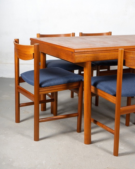 Image 1 of Mid-Century Dining Set by White and Newton Made of Teak and Blue Upholstery