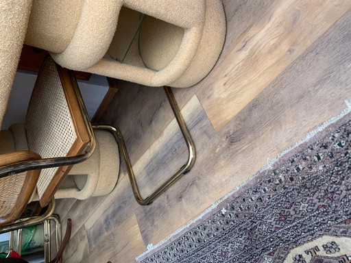 Kaptafel van Kecskemét Furniture Sales Company met Bauhaus messing stoelen, 1975, Set van 3