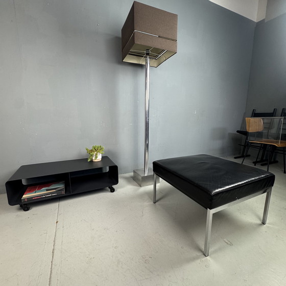 Image 1 of Mid Century modern hocker zwart leer/chroom