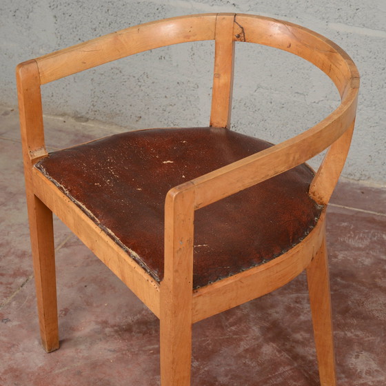 Art Deco Bucket Armchair – Leather, Wood (photo 10 of 11)