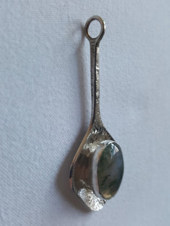 Image 1 of Sieraad, hanger, zilver, grijsgroene agaat, jaren '60