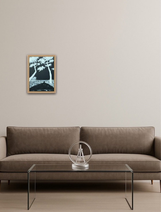 Image 1 of Acryl op zwart papier 30x21cm. Natuurlijk houten frame.