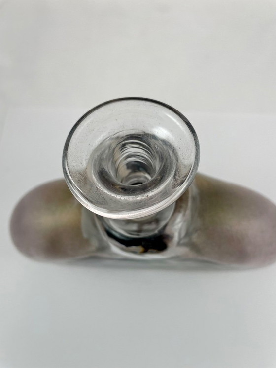 Image 1 of Art Glass Decanter – Attributed to Erik Höglund – Swedish Design – Frosted Brown & Clear Glass – Sculptural Bottle with Cork – S