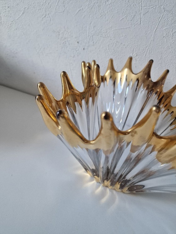 Image 1 of Large vintage crystal bowl by BAYEL with gold tips