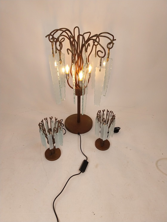 Image 1 of Juego de 3 lámparas de mesa de Brand van Egmond "detrás del cristal esmerilado"