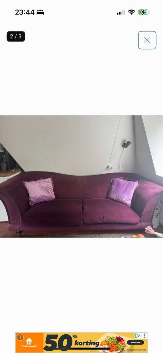Image 1 of Luxury Castle Sofa purple aubergine velour velvet