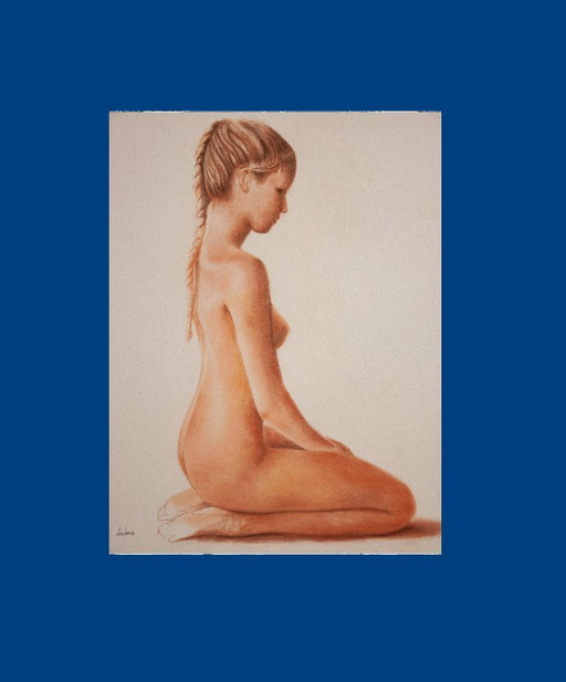 Hand-painted pastel drawing of a female nude. Nude drawing. Nude painting. New.