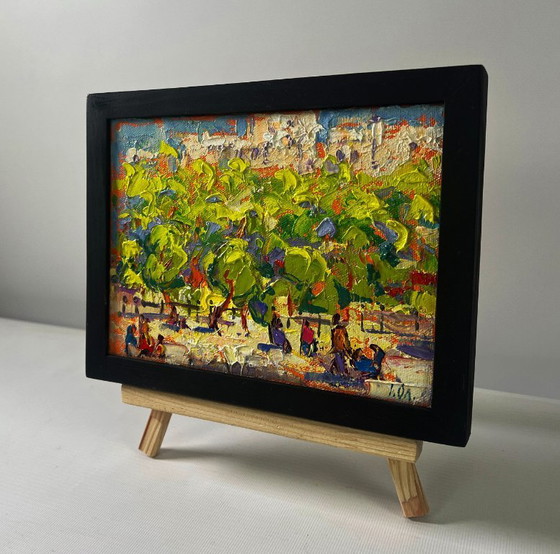 Image 1 of Original Oil Painting Colorful Trees Landscape Spring city in the shade of trees