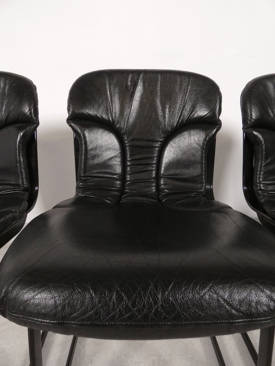 Image 1 of Willy Rizzo - Sillas de comedor de cuero negro - Cidue Italia