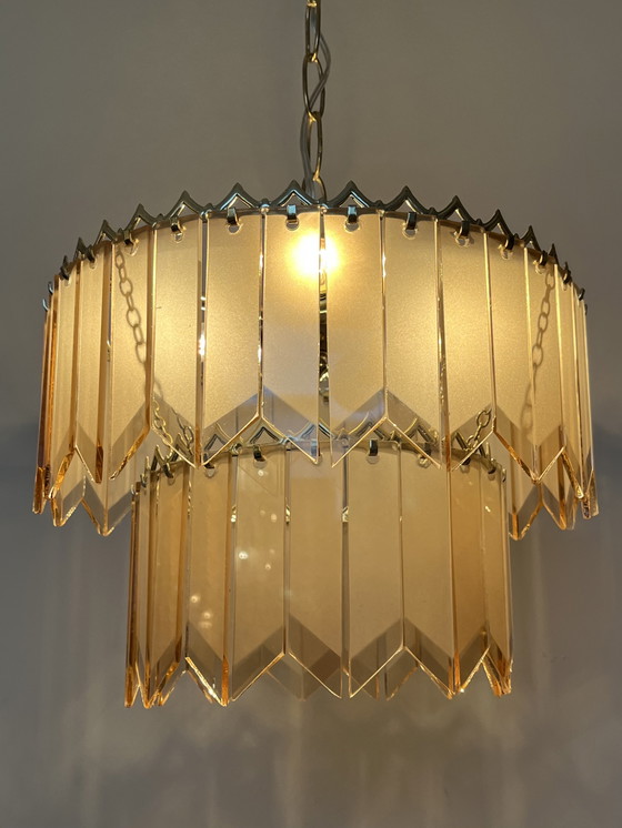 Image 1 of Vintage 60’s Glazen Panelen Platen Hanglamp Kristal