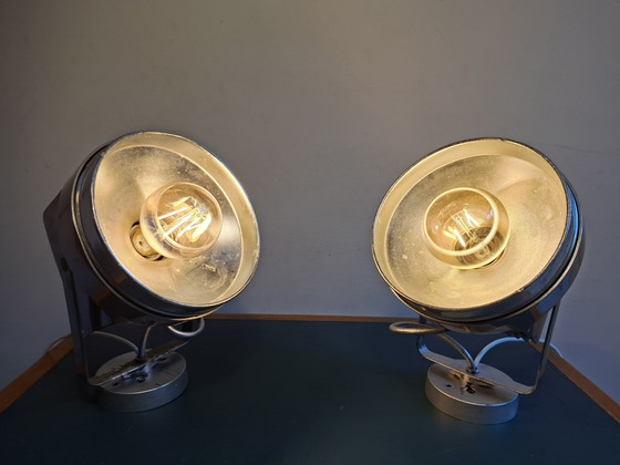 Duo Large Industrial Spots, Vintage Seventies – concord, Table lamps, Chrome, Metal (photo 7 of 14)