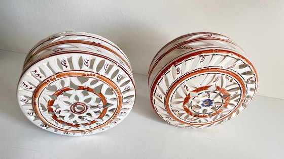 Image 1 of Kunsthandwerkliche Wandleuchte Terrakotta Zentrum Blau