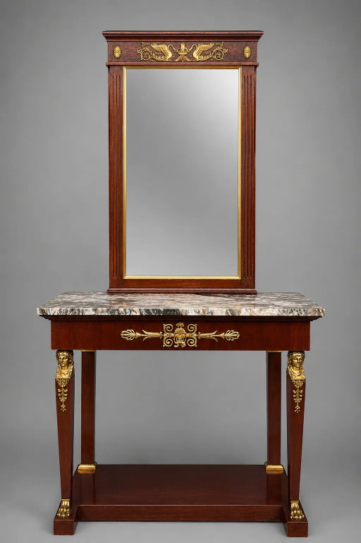 Consola y espejo de estilo Imperio. – consoles, Bronze, Marble (photo 2 of 8)