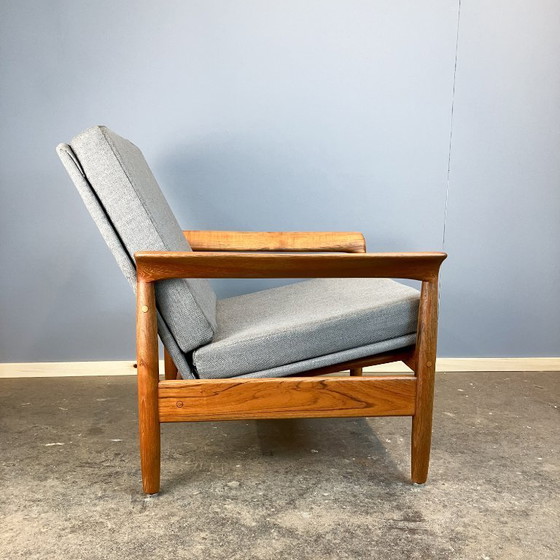 Image 1 of Poltrona di metà secolo, teak con rivestimento grigio, anni '60