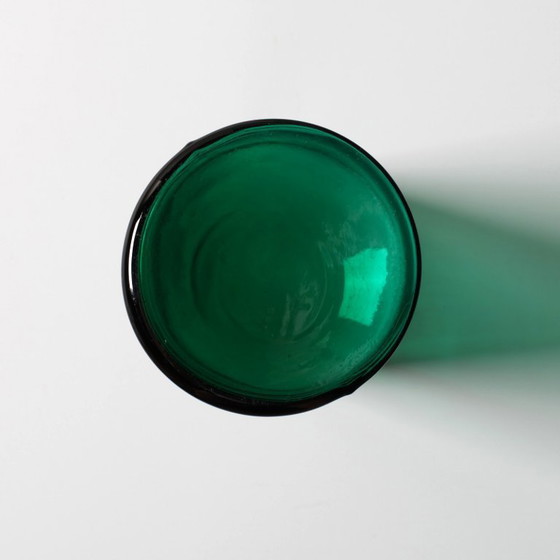 Image 1 of Green Mid-century Glass Vase Ek with Plant Pattern / Björkshults Glasbruk / Sweden / 1970s